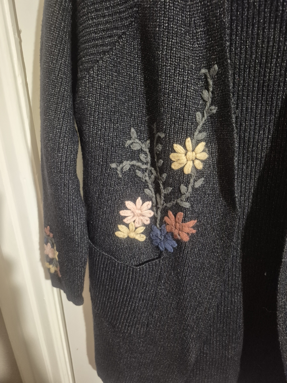 Simply Couture Floral Embroidered Cardigan Sweater Open Front Knit Pockets Ptp23 - Picture 4 of 8